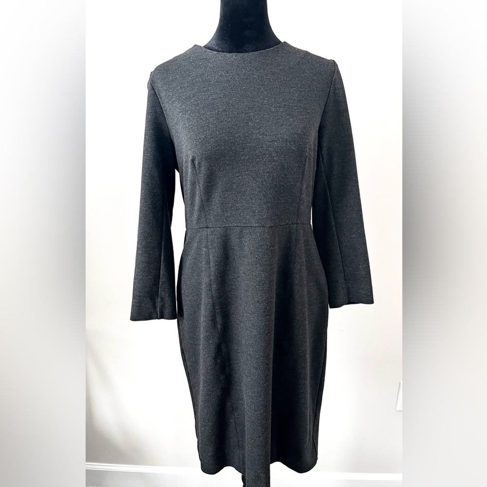 J Crew Factory Charcoal Gray Ponte Long Sleeve Zipper Back Sheath Dress Women 8